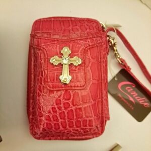NWT Cross Wristlet ID Card Wallet Red Cranberry Croc Candies Embellished